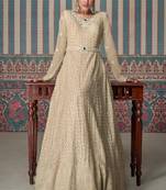 Cream art silk embroidered kurta with pant & dupatta