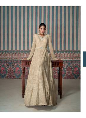 Cream art silk embroidered kurta with pant & dupatta 2