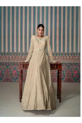 Cream art silk embroidered kurta with pant & dupatta