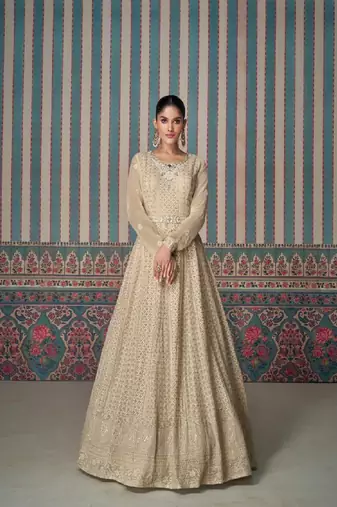Cream art silk embroidered kurta with pant & dupatta