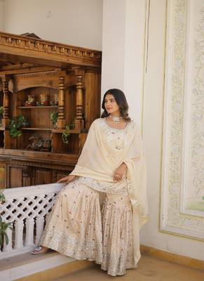 Ethereal Off White Art Silk Embroidered Kurta Pant Dupatta Set 2