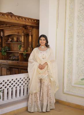 Ethereal Off White Art Silk Embroidered Kurta Pant Dupatta Set 4