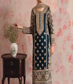 Teal faux georgette thread embroidery kurta wih pant & duppata