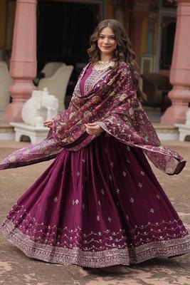 Royal Wine Silk Gown with Dupatta 4