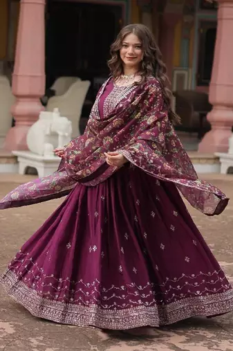 Royal Wine Silk Gown with Dupatta