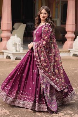 Royal Wine Silk Gown with Dupatta 5