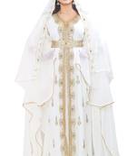 Elegant White Georgette Kaftan With Waist Belt