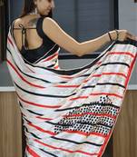 Red printed satin pearl lace saree with  unstitched blouse