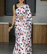 Multi printed satin lace saree  with unstitched blouse