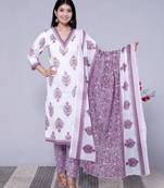 Purple women floral printed aline kurta pant with dupatta set