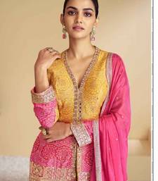 Yellow and pink art silk kurta with pant & dupatta