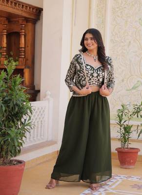Green Georgette Koti & Bottom for Women 2