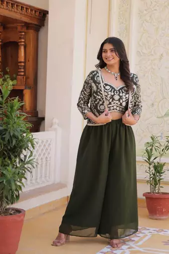 Green Georgette Koti & Bottom for Women