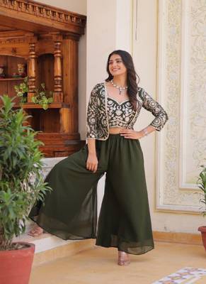 Green Georgette Koti & Bottom for Women 3