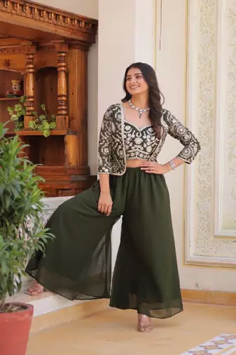 Green Georgette Koti & Bottom for Women
