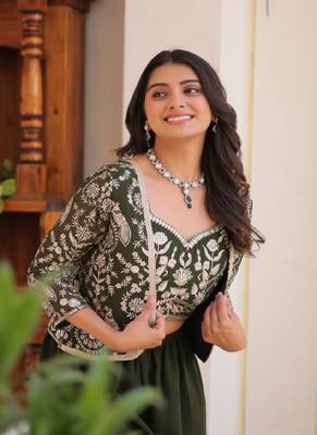 Green Georgette Koti & Bottom for Women 4