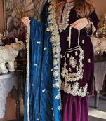 Wine viscose  kurta with pant & dupatta
