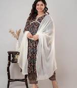 Black cotton printed kurta with pant & dupatta