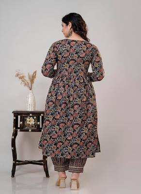 Black cotton printed kurta with pant & dupatta 2