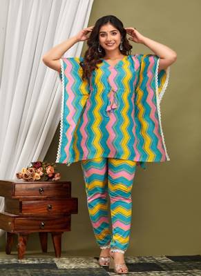 Multicolor cotton printed kurti & pant 1