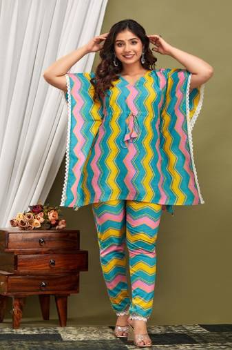 Multicolor cotton printed kurti & pant