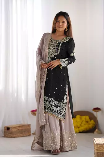 Black embroidered ethnic set