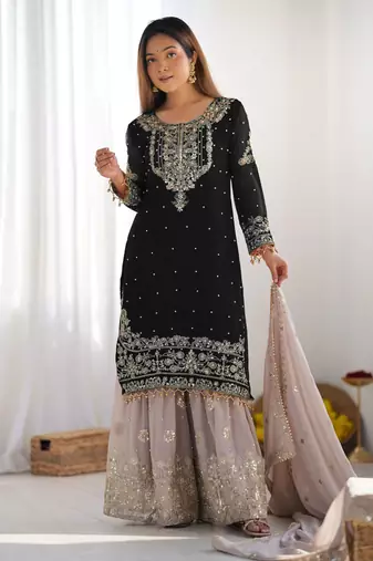 Black embroidered ethnic set