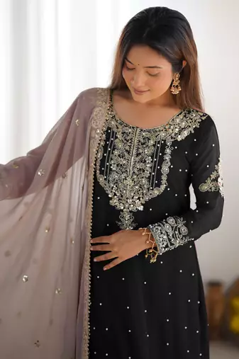 Black embroidered ethnic set