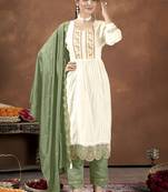 Cream silk embroidered kurta wih pant & duppata