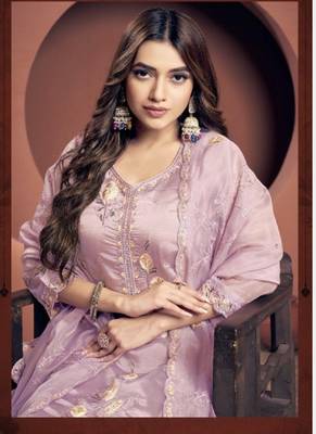 Purple viscose embroidered kurta with pant & dupatta 1