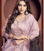 Purple viscose embroidered kurta with pant & dupatta