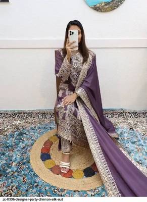 Purple silk embroidered kurta with pant & dupatta 2