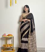Noor - handblock printed - maheshwari silk saree - without blouse