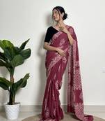 Magenta mystique - handblock print natural dyed -  mulmul cotton saree - without blouse