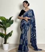 Twilight breeze - handblock print natural dyed -  mulmul cotton saree - without blouse