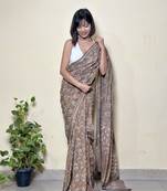 Mitti ki khushboo - handblock print natural dyed - mulmul cotton saree - without blouse