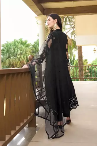 Black embroidered art silk stitched straight cut trouser kurta & dupatta 