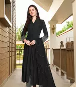 Black embroidered art silk stitched anarkali trouser kurta & dupatta 