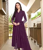 Violet embroidered art silk stitched anarkali trouser kurta & dupatta 