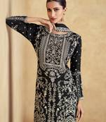 Black embroidered chinon free size pant style salwar suit