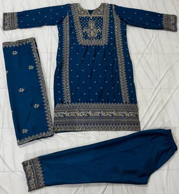 Blue Chinon Pant Salwar Suit 2