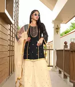 Black embroidered cotton silk stitched straight cut  sharara kurta & dupatta 