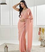 Pink Beads and Stones Silk Blend Saree