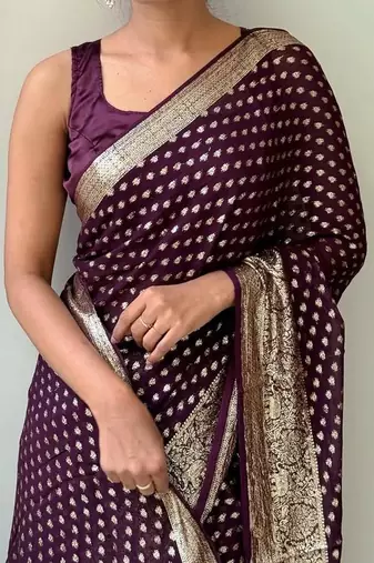 Wine Color Viscose Georgette Saree