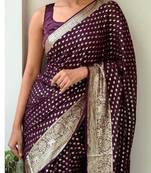 Wine Color Viscose Georgette Saree