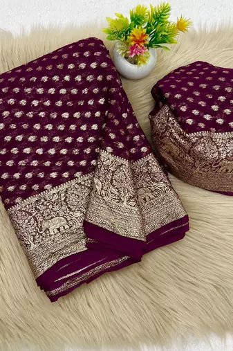 Wine Color Viscose Georgette Saree