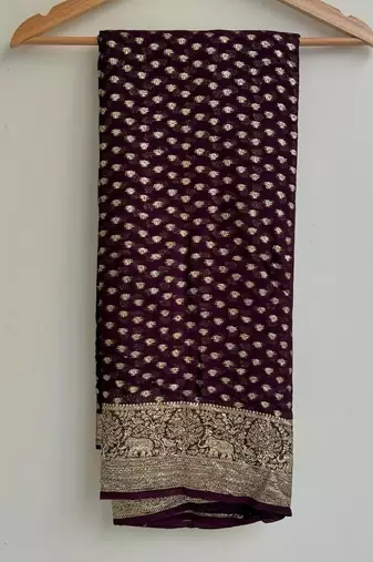 Wine Color Viscose Georgette Saree