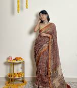 Nutan - Handblock Printed - Maheshwari Silk Saree - Without blouse