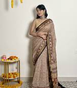 Gulzar - Handblock Printed - Maheshwari Silk Saree - Without blouse