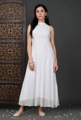White georgette dress with zari embroidery 1